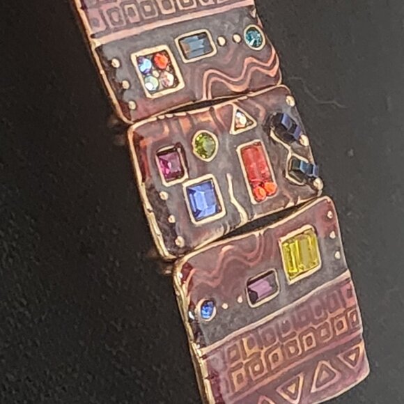 Chico's Vtg Multicolored Enamel Glass and Rhinestone Tile 34"-38.25" Necklace - Picture 12 of 16